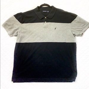 Nautica Navy Blue and Gray Short Sleeve Polo Shirt
